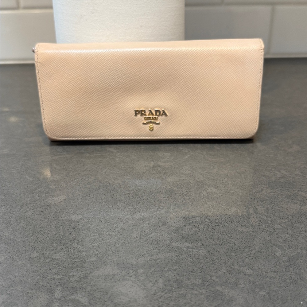 Prada Pink Saffiano Leather Long Wallet with Gold Logo